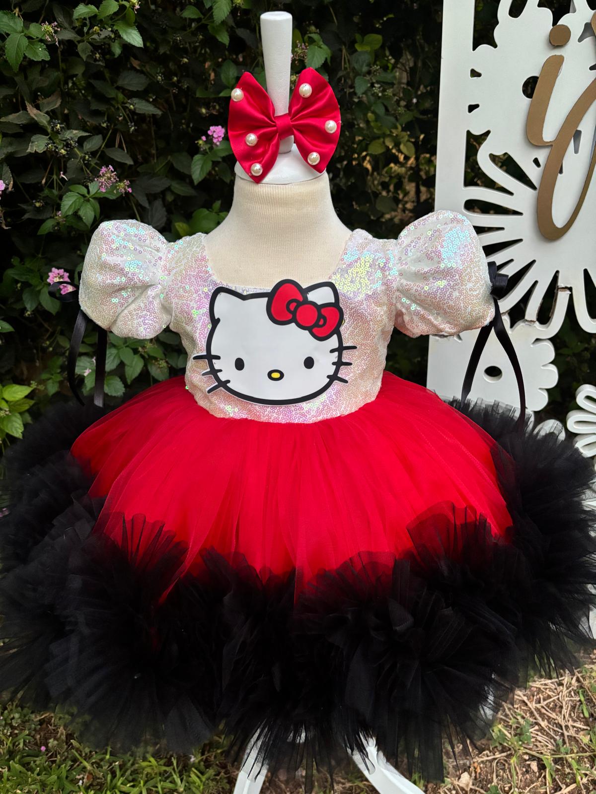 Kırmızı Hello Kitty Kız Çocuk Abiye - Bebek Doğum Günü Elbisesi - ipeqakids – kız çocuk elbisesi