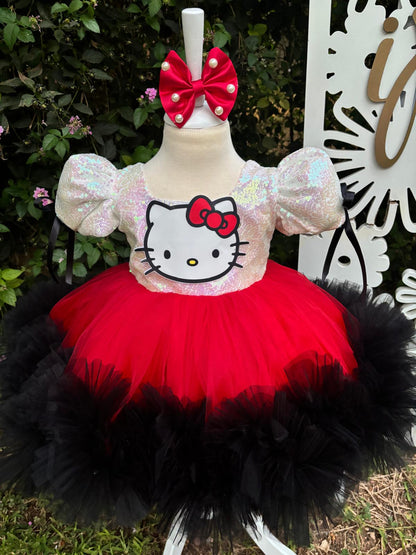 Kırmızı Hello Kitty Kız Çocuk Abiye - Bebek Doğum Günü Elbisesi - ipeqakids – kız çocuk elbisesi