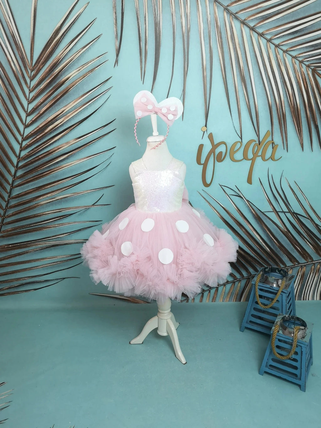 Kız Çocuk Purda Beyaz Minnie Mouse Kostümü TAÇ DAHİL- Çocuk Abiye Elbise -ipeqakids  – kız çocuk elbisesi