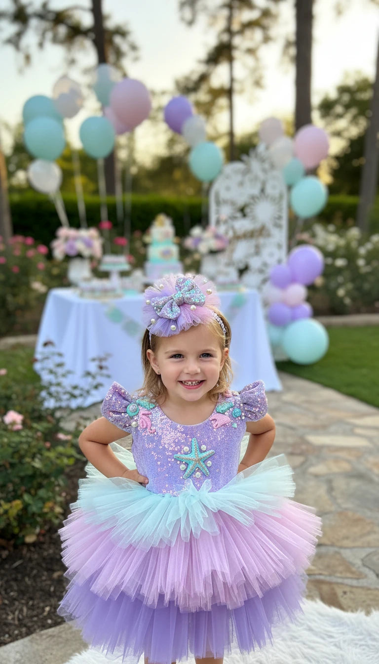 Deniz Kızı Temalı Kız Çocuk Abiye - Bebek Doğum Günü Elbisesi - ipeqakids – kız çocuk elbisesi