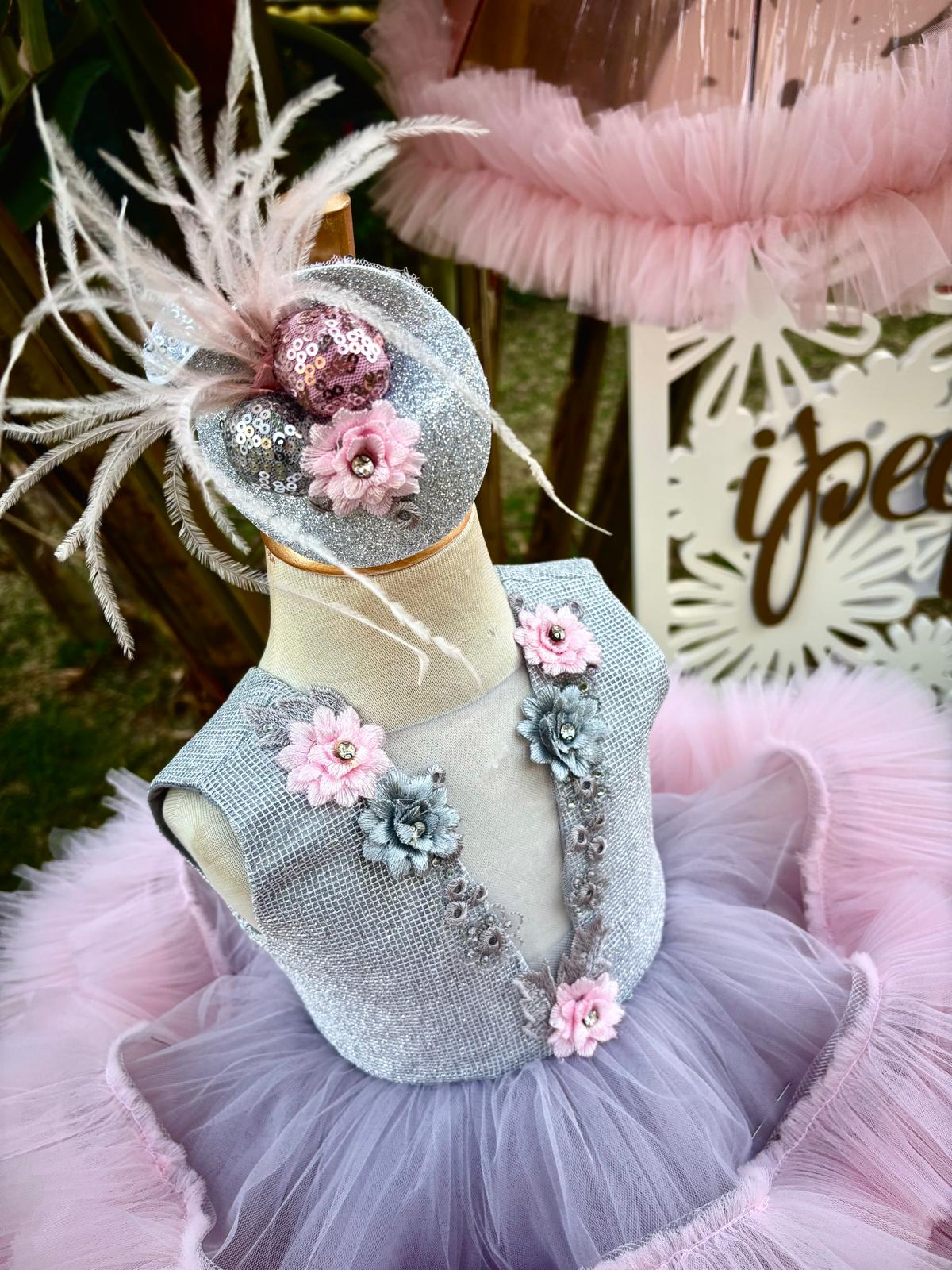 Pudra Gri Tütülü Kız Çocuk Abiye - Bebek Parti Kostümü - ipeqakids – kız çocuk elbisesi