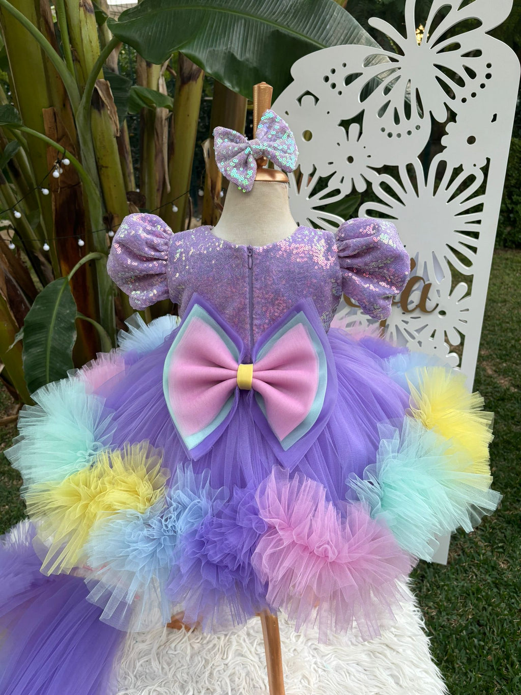 Lila Payetli Unicorn Temalı Kız Çocuk Abiye - Bebek Doğum Günü Elbisesi - ipeqakids – kız çocuk elbisesi