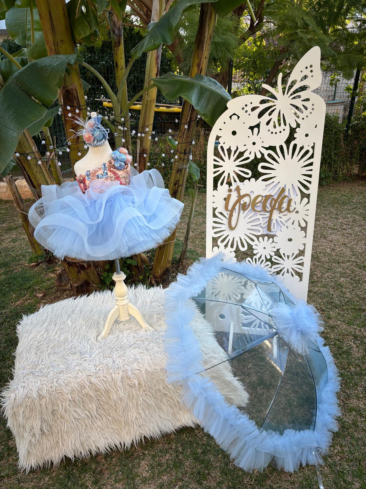 Mavi Somon Ponponlu Kız Çocuk Abiye - Bebek Parti Kostümü - ipeqakids – kız çocuk elbisesi