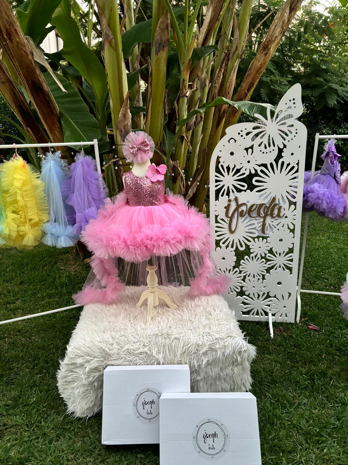 Pembe Kelebekli Kız Çocuk Abiye - Bebek Doğum Günü Elbisesi - ipeqakids – kız çocuk elbisesi