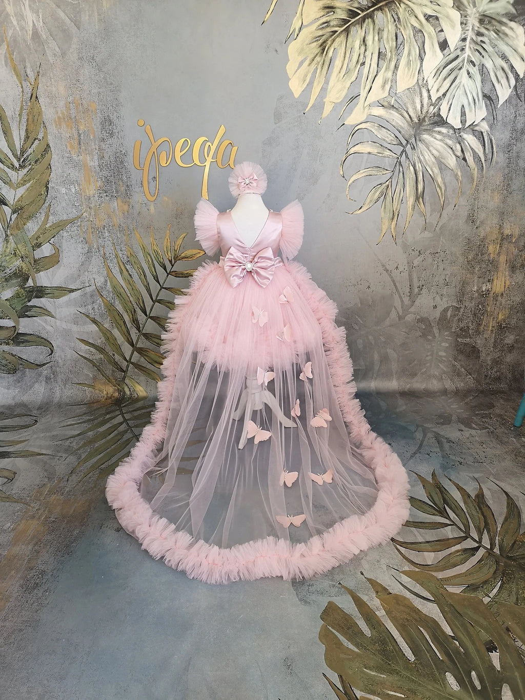 Pudra Pembe Kristalli Kız Çocuk Abiye - ipeqakids – kız çocuk elbisesi