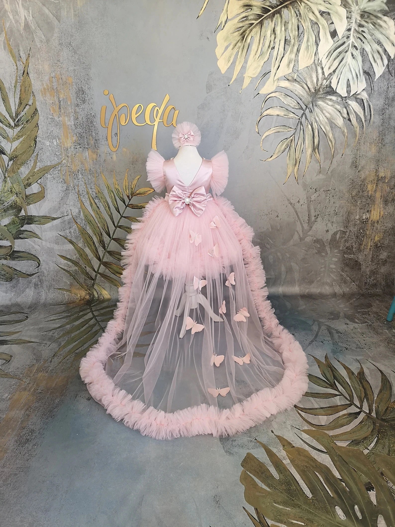 Pudra Pembe Kristalli Kız Çocuk Abiye - ipeqakids – kız çocuk elbisesi