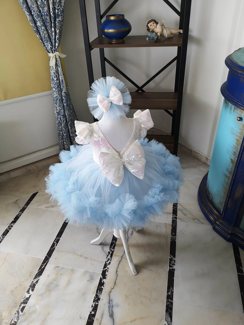 Bebe Mavisi Kız Çocuk Abiye - Bebek Doğum Günü Elbisesi - ipeqakids – kız çocuk elbisesi