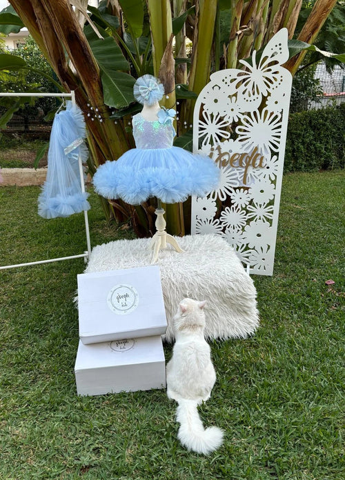 Bebe Mavi Kelebekli Kız Çocuk Abiye - Bebek Doğum Günü Elbisesi - ipeqakids – kız çocuk elbisesi