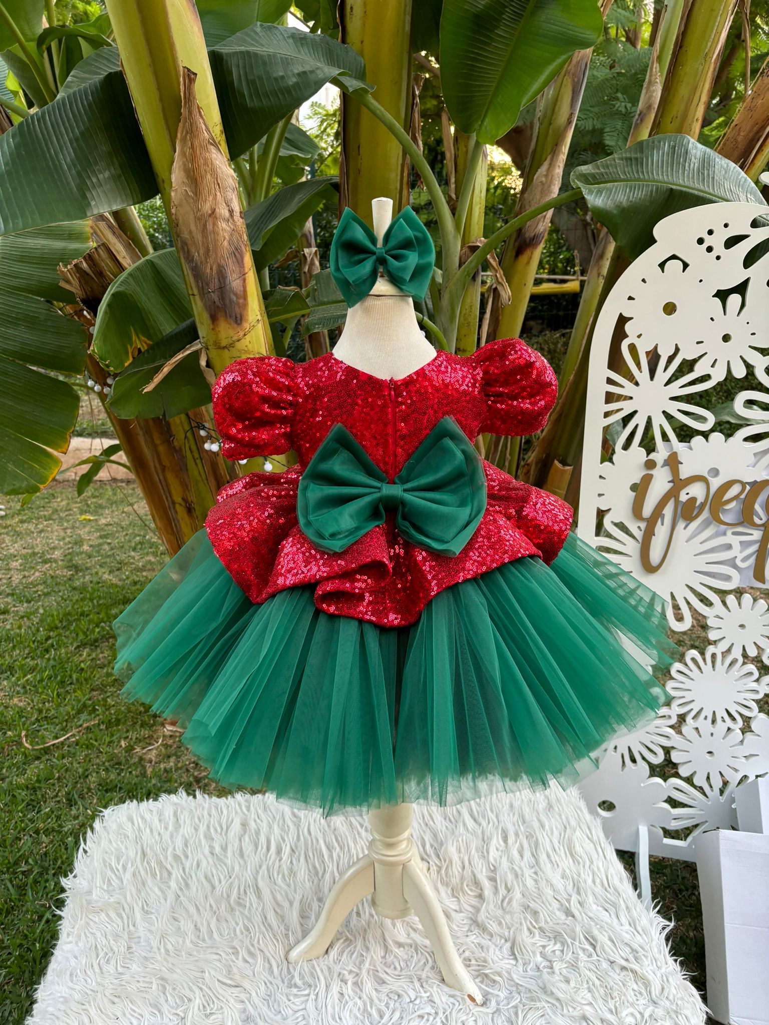 Yılbaşı Noel Kırmızı Yeşil Kız Çocuk Abiye - Bebek Doğum Günü Elbisesi - ipeqakids – kız çocuk elbisesi