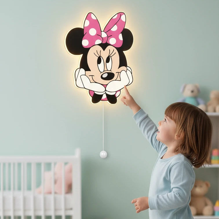 Minnie Mouse Pilli Led Işıklı Bebek Odası Ahşap Duvar Dekoru - Gece Lambası – kız çocuk elbisesi
