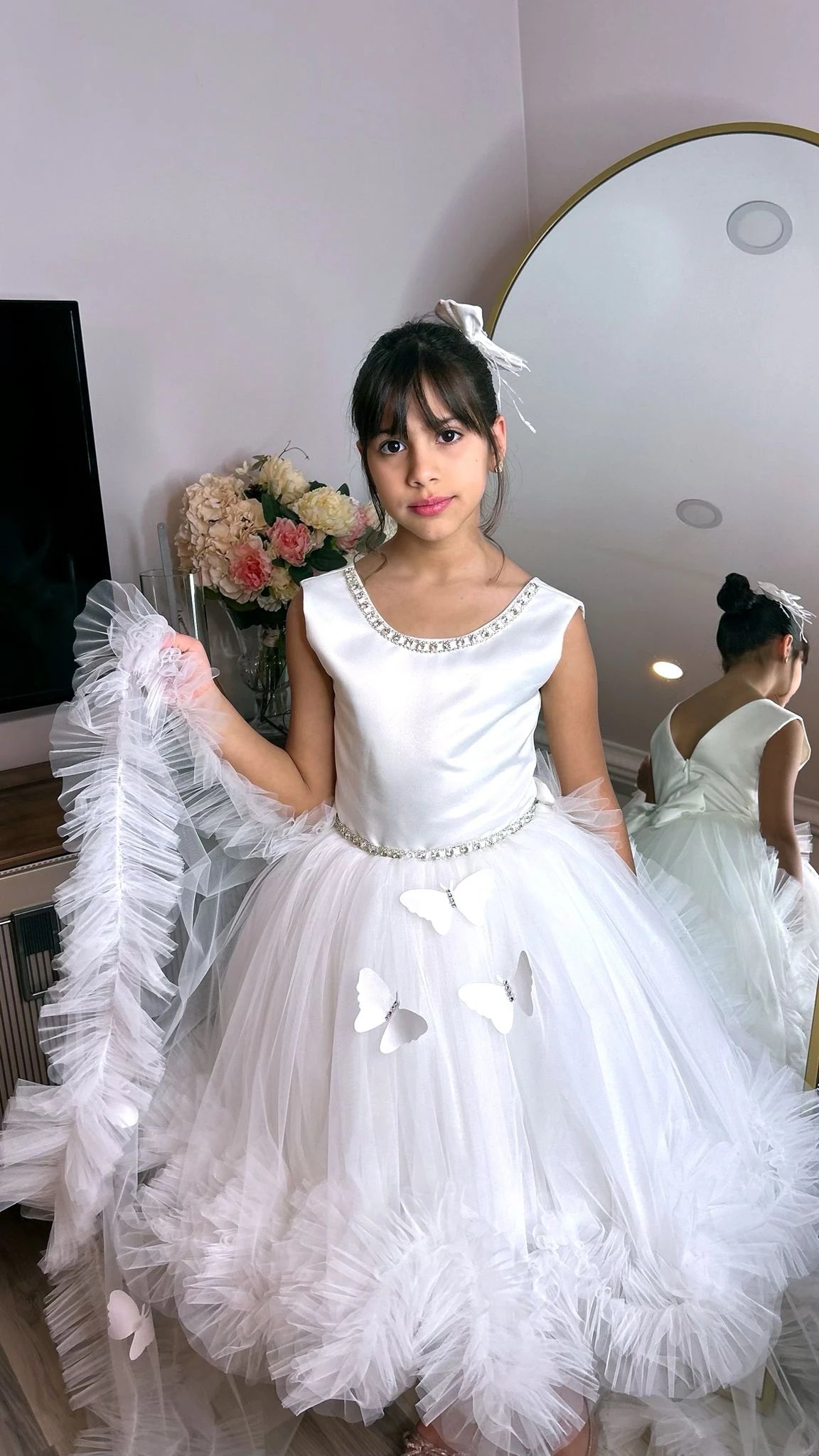 Beyaz Kristalli Kız Çocuk Abiye kolsuz - ipeqakids – kız çocuk elbisesi