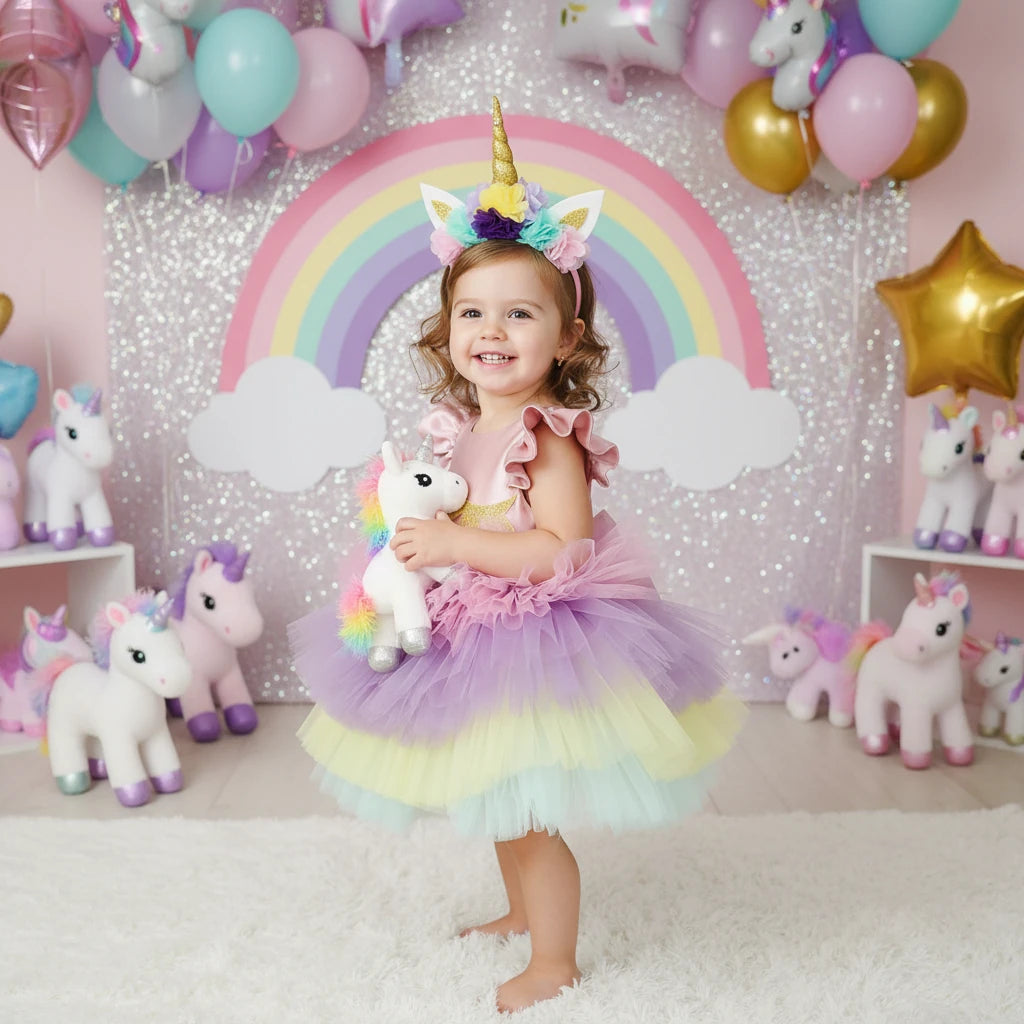 Kısa Unicorn Elbise - Kız Çocuk Abiye - Bebek Doğum Günü Elbisesi - ipeqakids – kız çocuk elbisesi