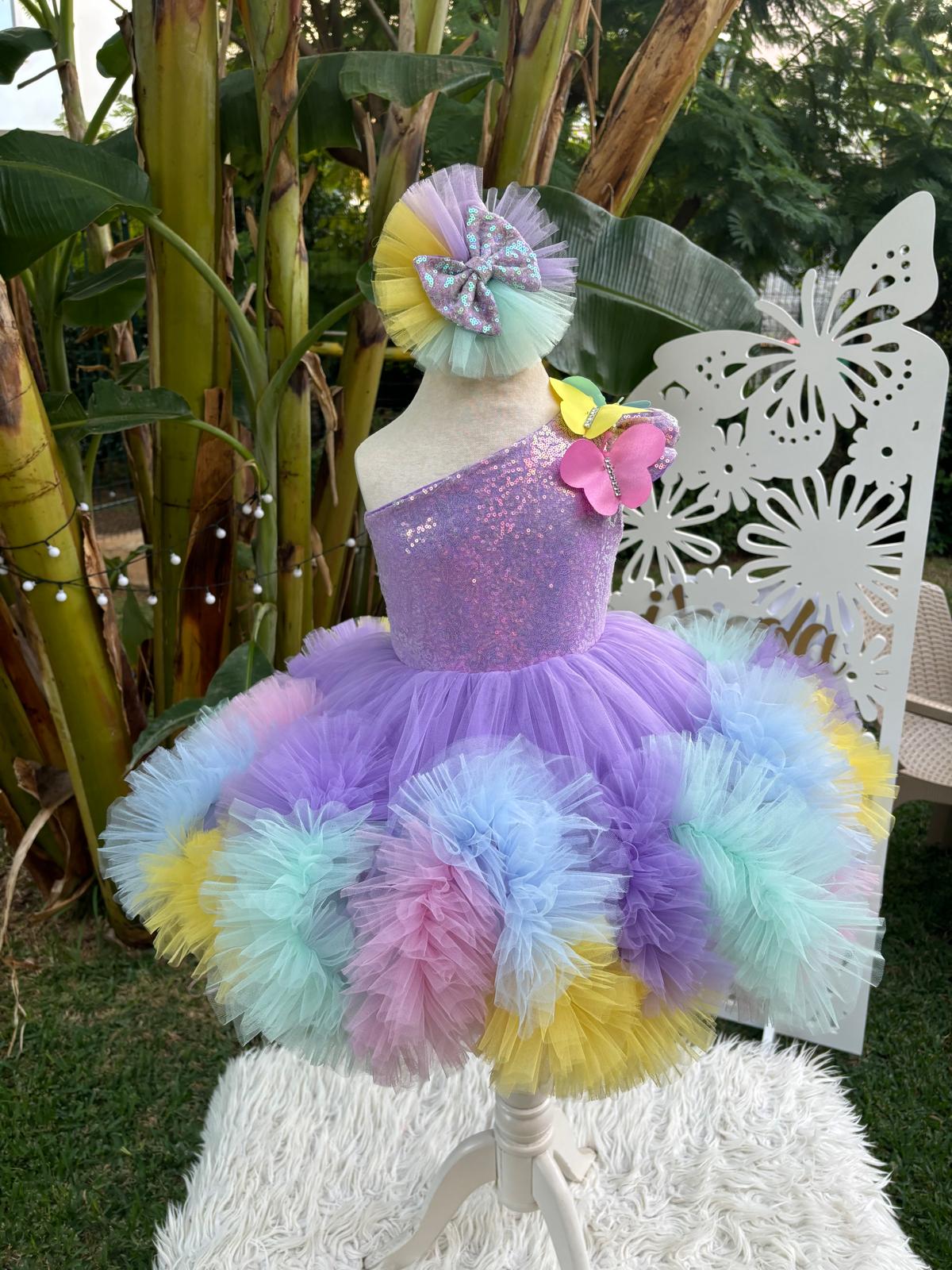 Çok Renkli Kelebekli Extra Kabarık Kız Çocuk Abiye - Bebek Doğum Günü Elbisesi - ipeqakids – kız çocuk elbisesi