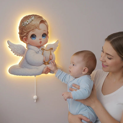 Bebek Melek Pilli Led Işıklı Bebek Odası Ahşap Duvar Dekoru - Gece Lambası – kız çocuk elbisesi