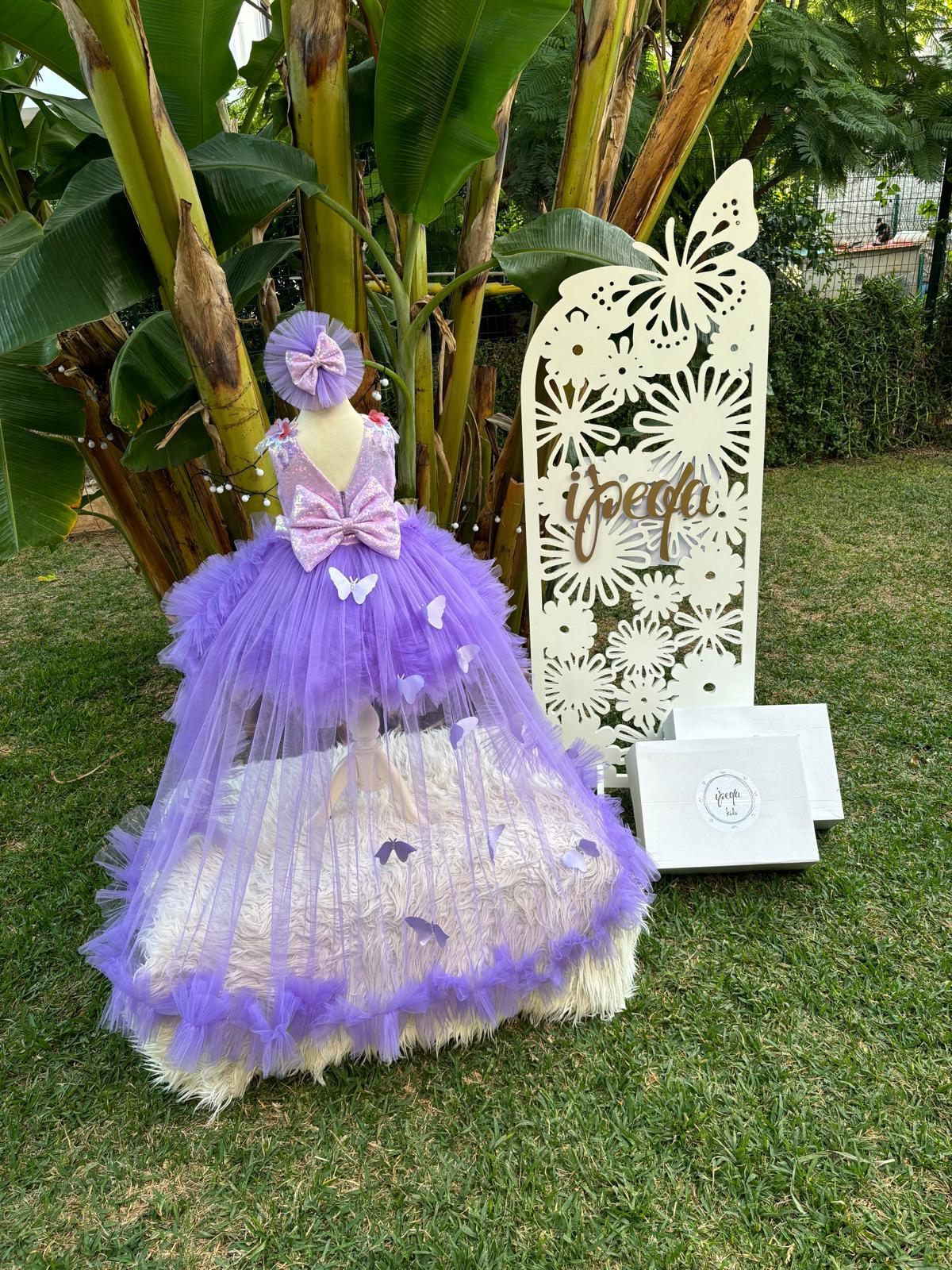 Lila Kelebekli Gipürlü Kız Çocuk Abiye - Bebek Parti Kostümü - ipeqakids – kız çocuk elbisesi