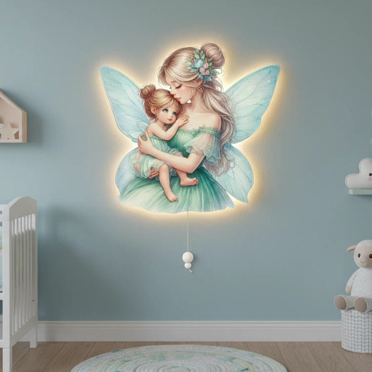 Melek Anne Kız Pilli Led Işıklı Ahşap Duvar Dekoru – kız çocuk elbisesi