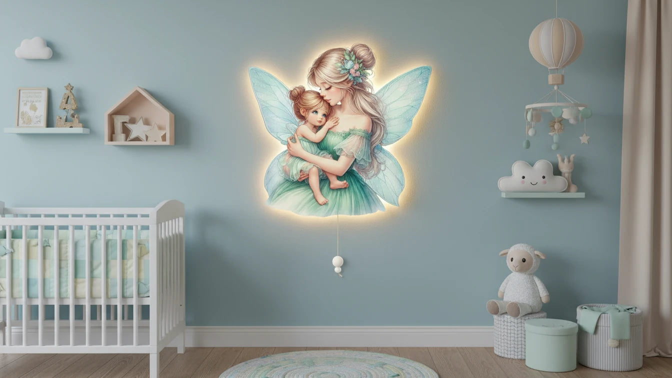 Melek Anne Kız Pilli Led Işıklı Ahşap Duvar Dekoru – kız çocuk elbisesi