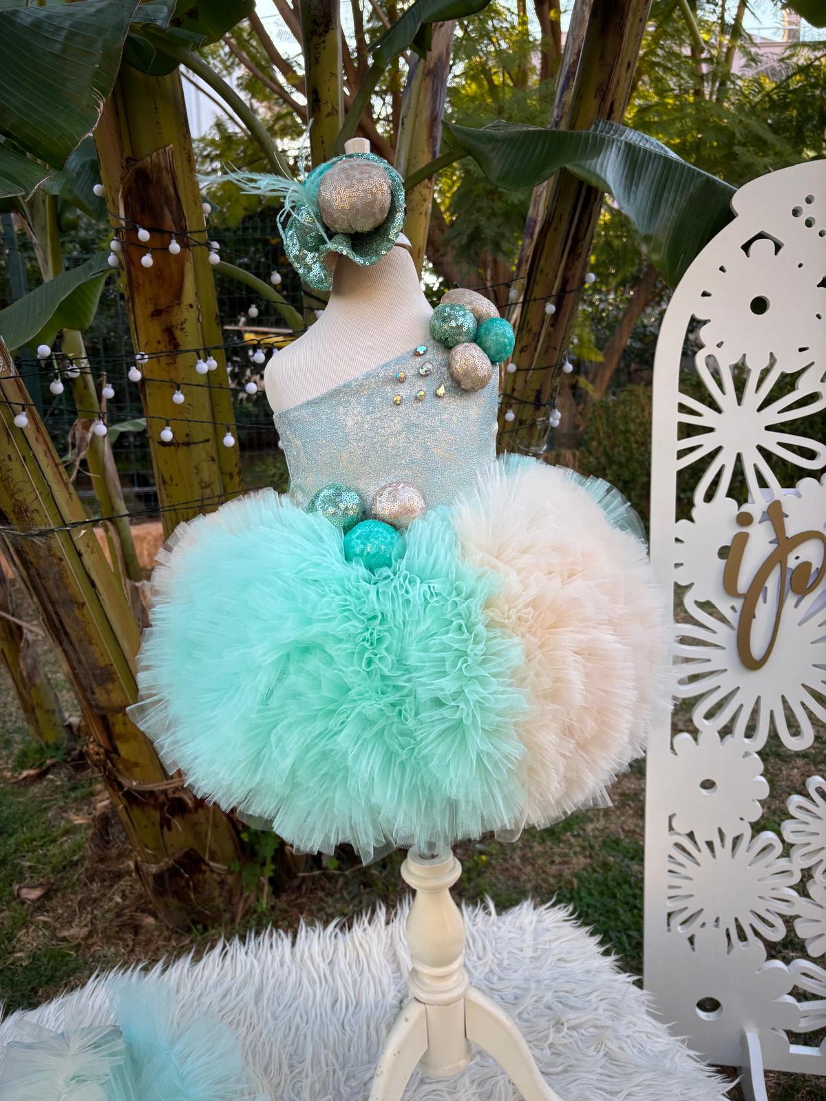 Mint Yeşil Bej Kız Çocuk Abiye - Bebek Parti Kostümü - ipeqakids – kız çocuk elbisesi