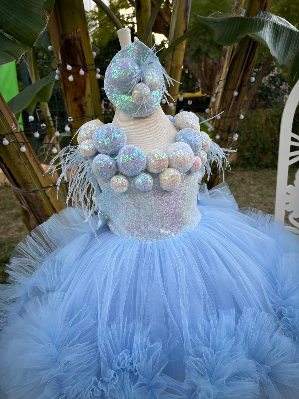 Bebe Mavi Ponponlu Kız Çocuk Abiye - Bebek Parti Kostümü - ipeqakids – kız çocuk elbisesi