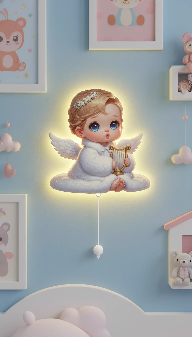 Bebek Melek Pilli Led Işıklı Bebek Odası Ahşap Duvar Dekoru - Gece Lambası – kız çocuk elbisesi