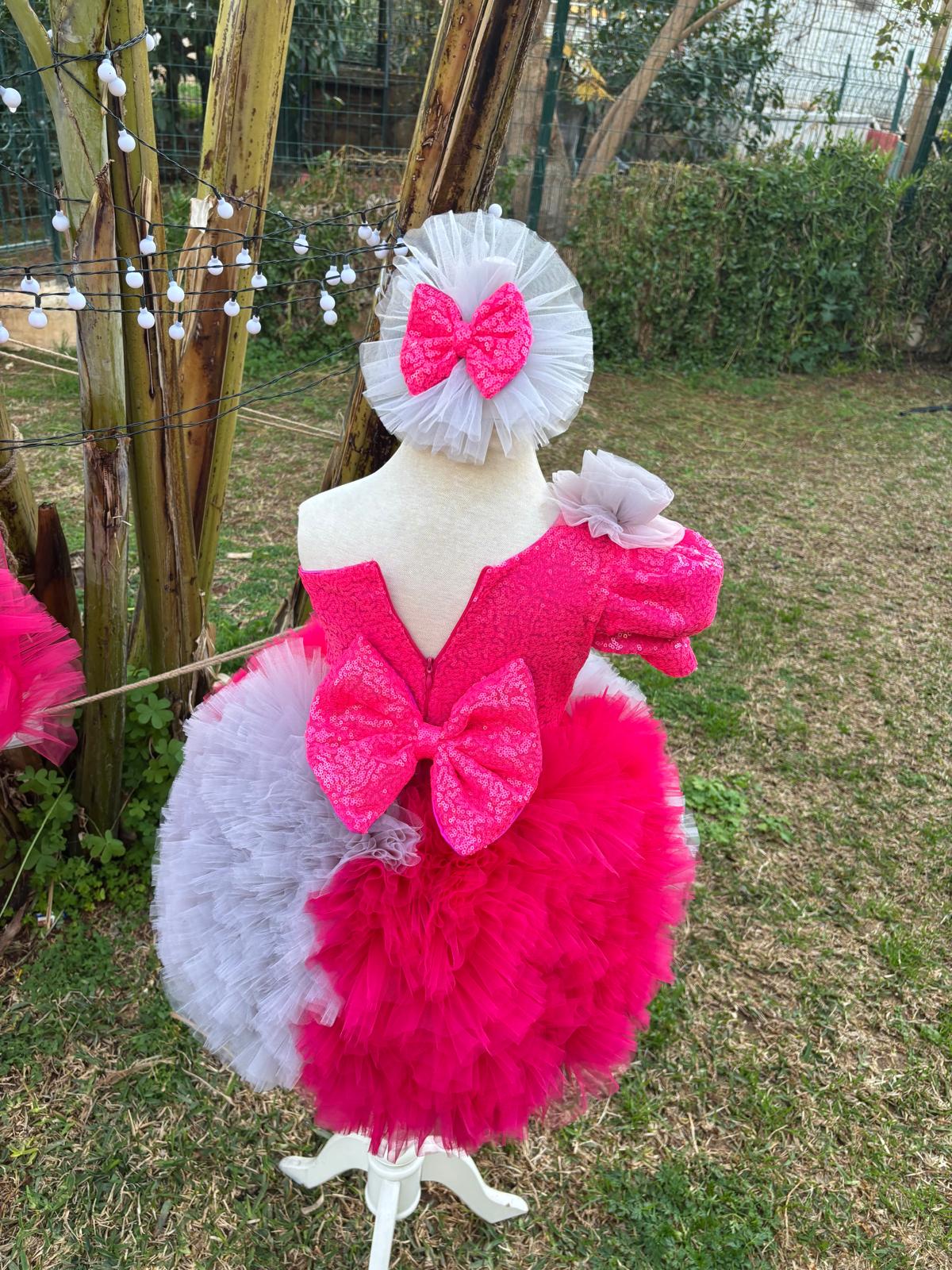 Fuşya Gri Tütülü Kız Çocuk Abiye - Bebek Parti Kostümü - ipeqakids – kız çocuk elbisesi