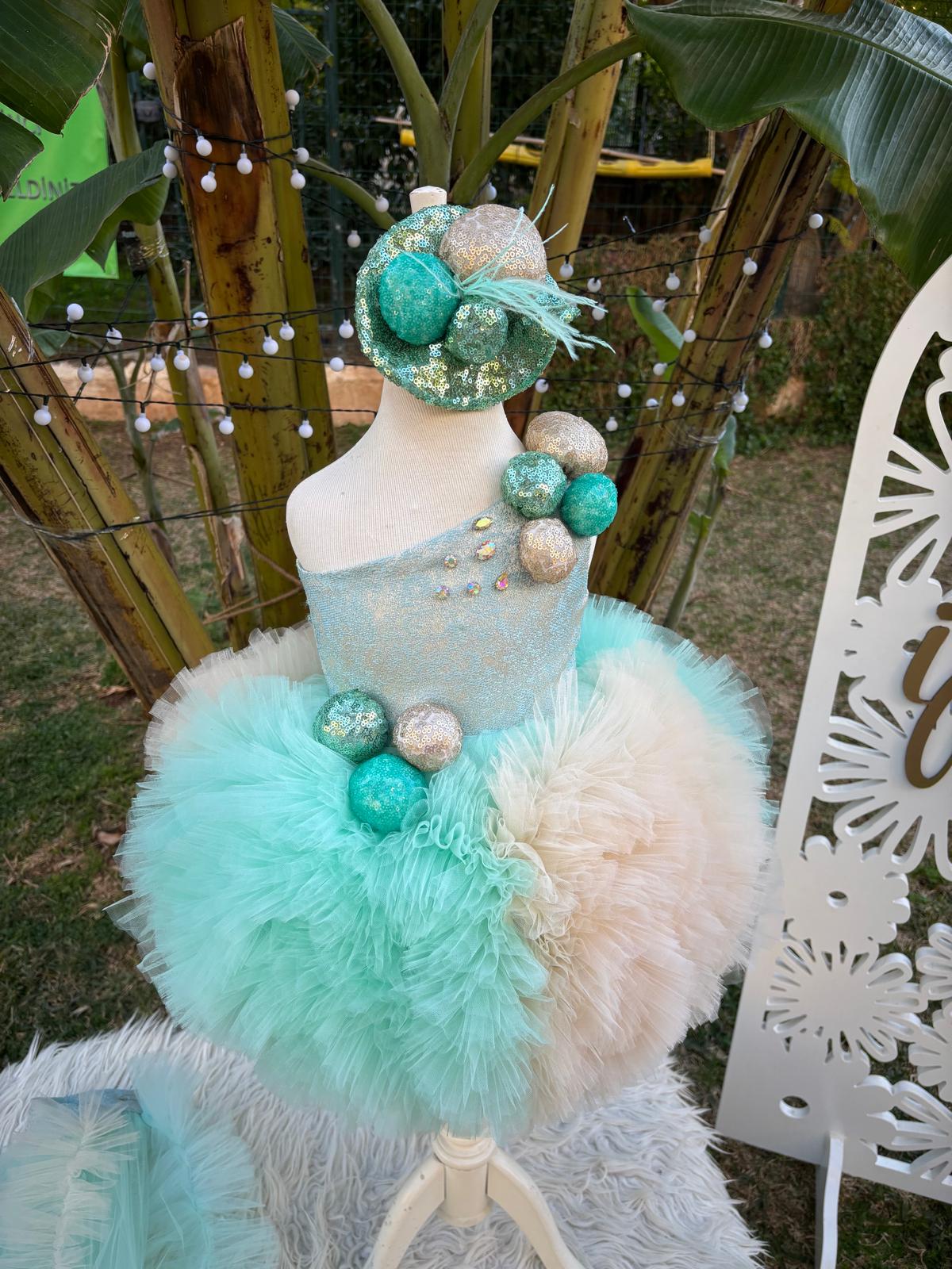 Mint Yeşil Bej Kız Çocuk Abiye - Bebek Parti Kostümü - ipeqakids – kız çocuk elbisesi