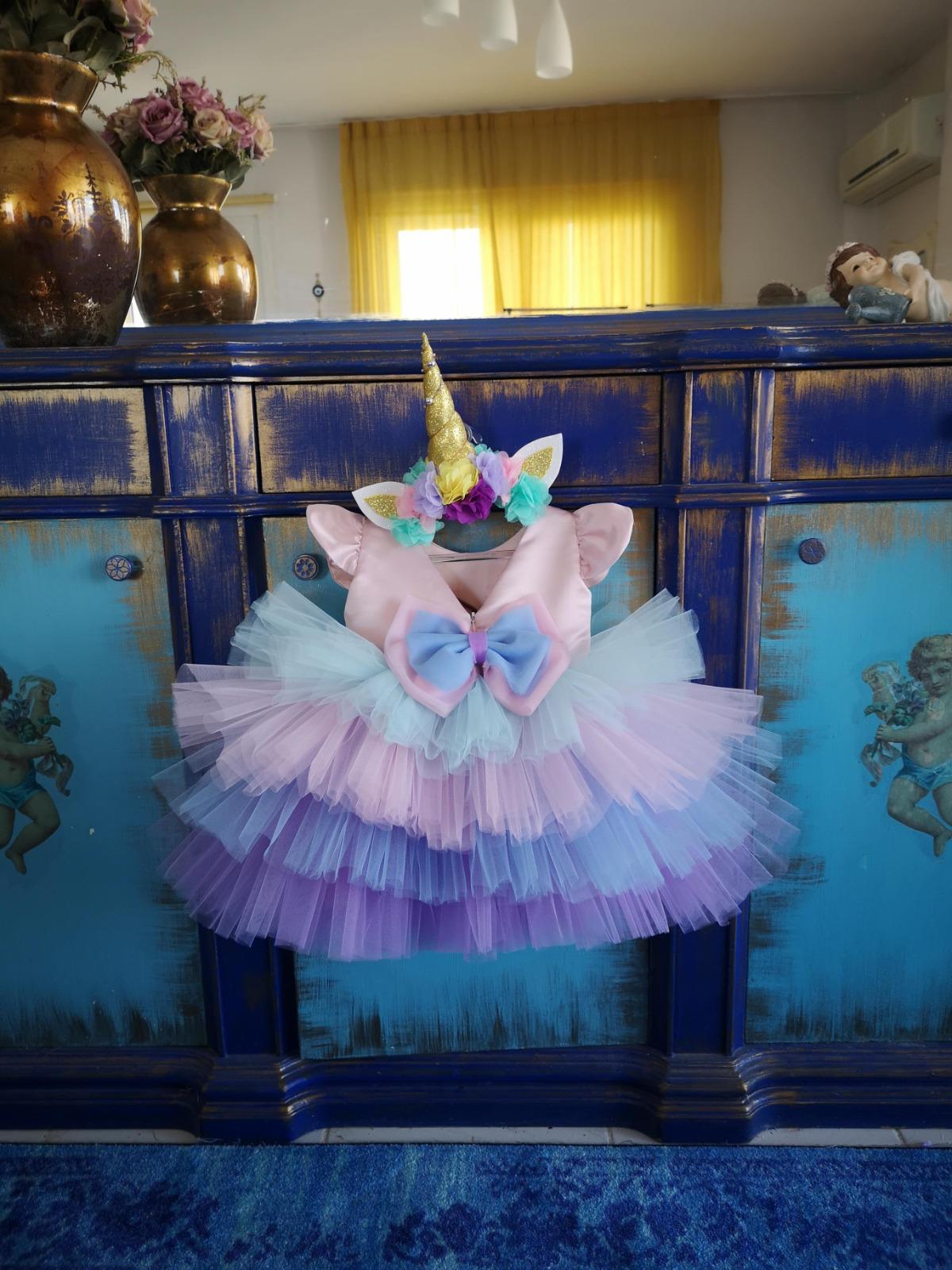 Kısa Unicorn Elbise - Kız Çocuk Abiye - Bebek Doğum Günü Elbisesi - ipeqakids – kız çocuk elbisesi