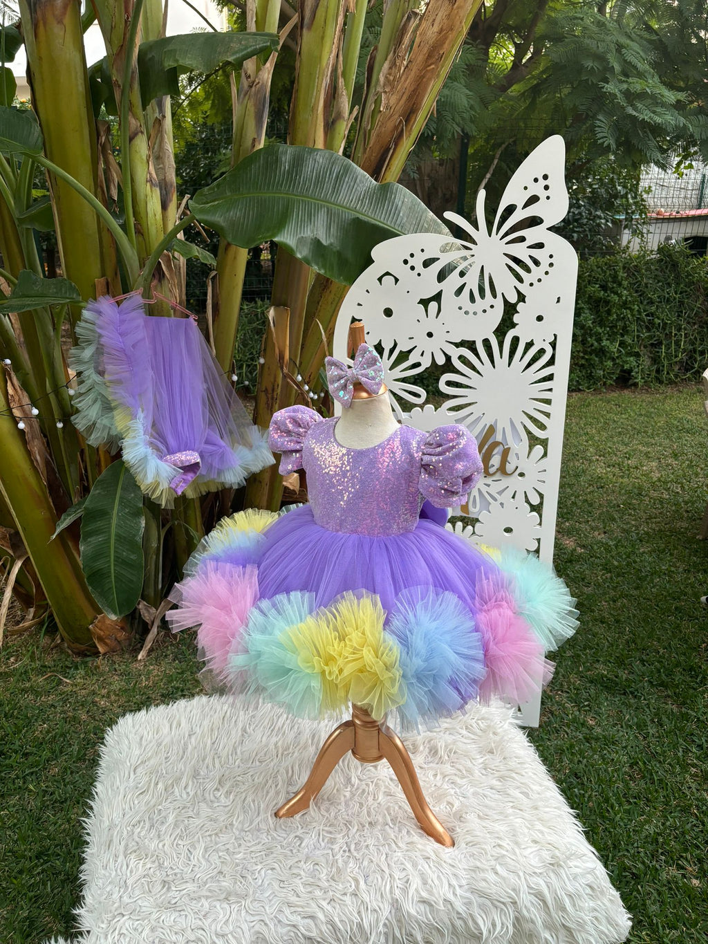 Lila Payetli Unicorn Temalı Kız Çocuk Abiye - Bebek Doğum Günü Elbisesi - ipeqakids – kız çocuk elbisesi