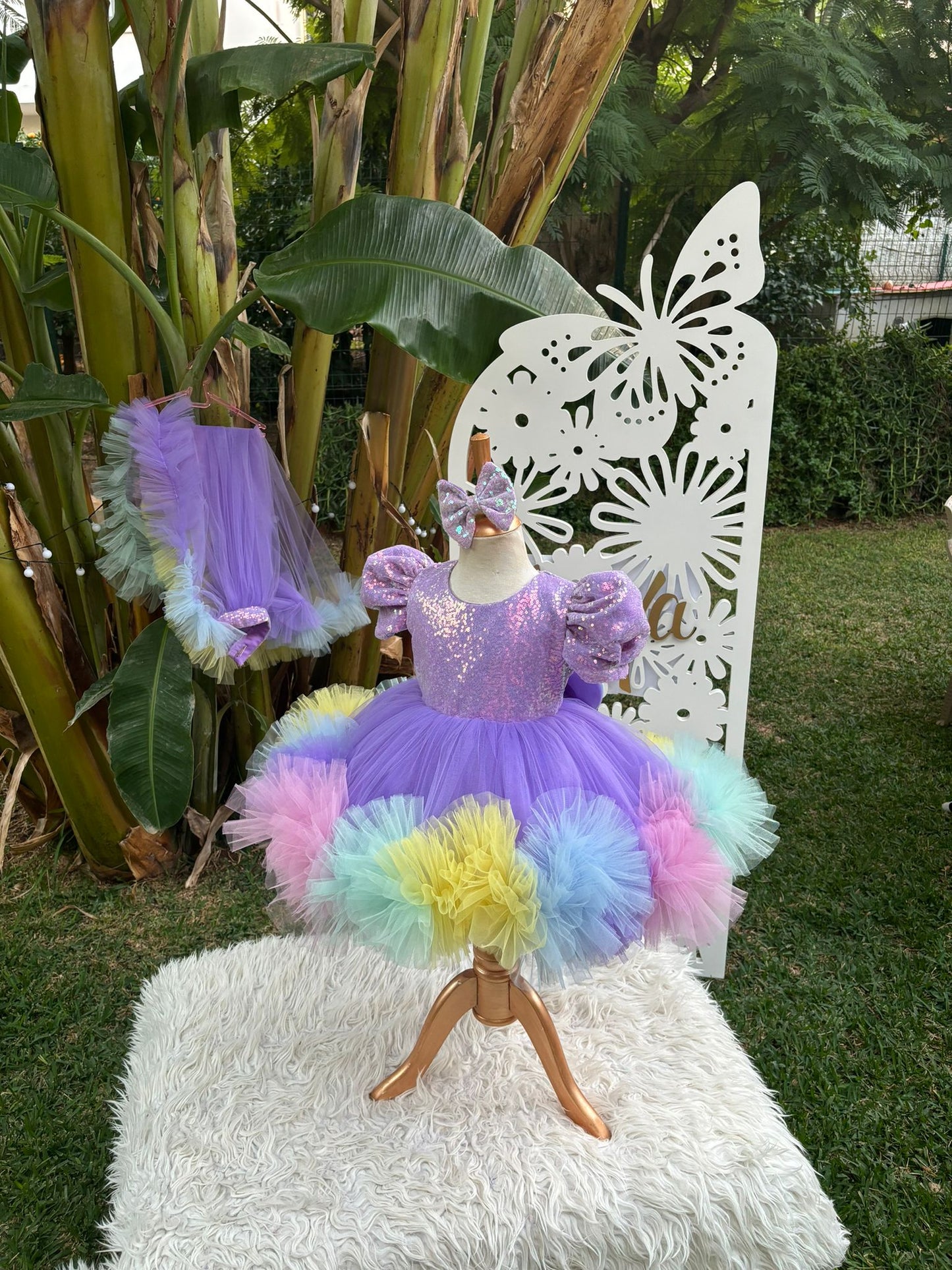Lila Payetli Unicorn Temalı Kız Çocuk Abiye - Bebek Doğum Günü Elbisesi - ipeqakids – kız çocuk elbisesi