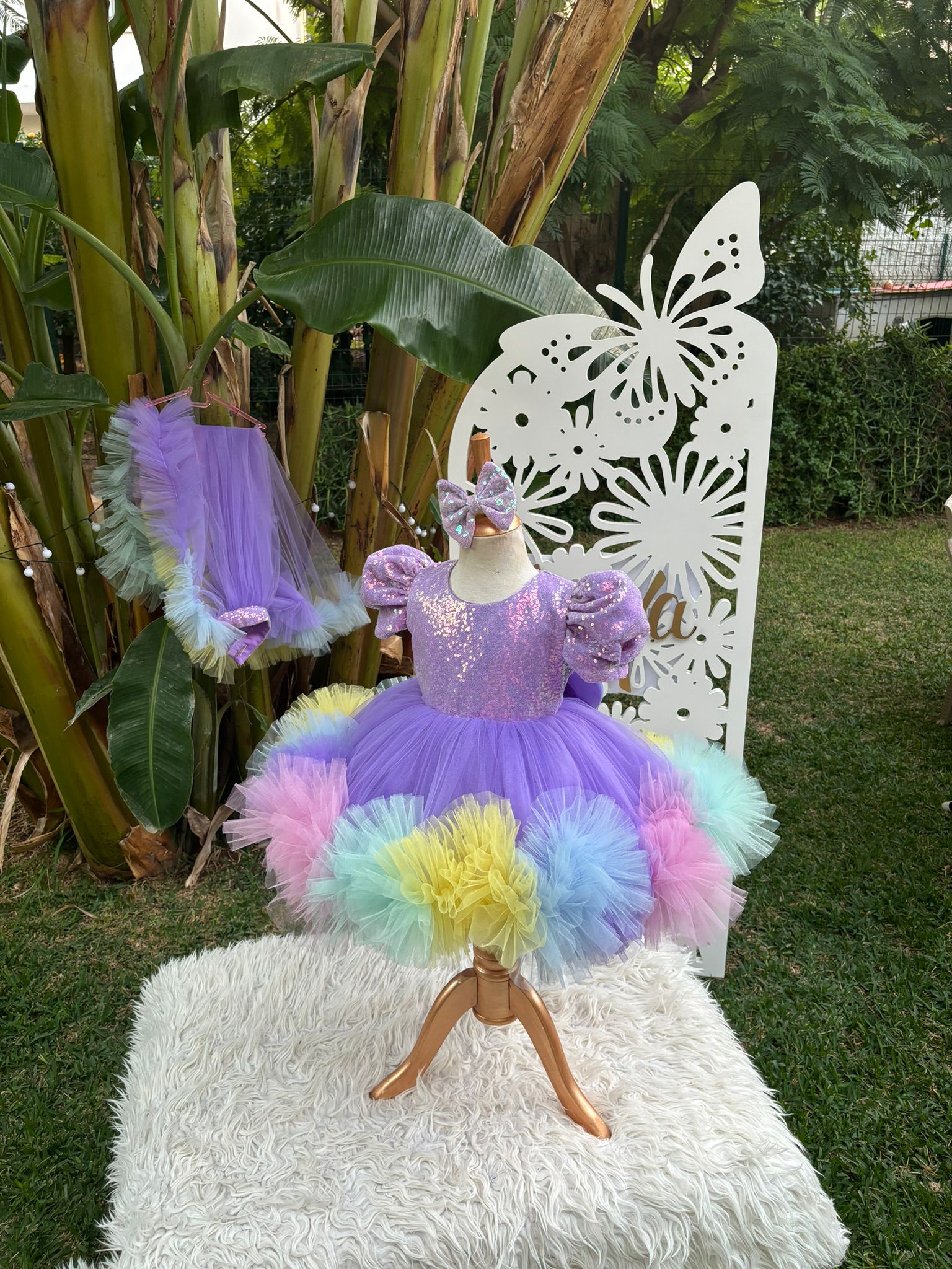 Lila Payetli Unicorn Temalı Kız Çocuk Abiye - Bebek Doğum Günü Elbisesi - ipeqakids – kız çocuk elbisesi