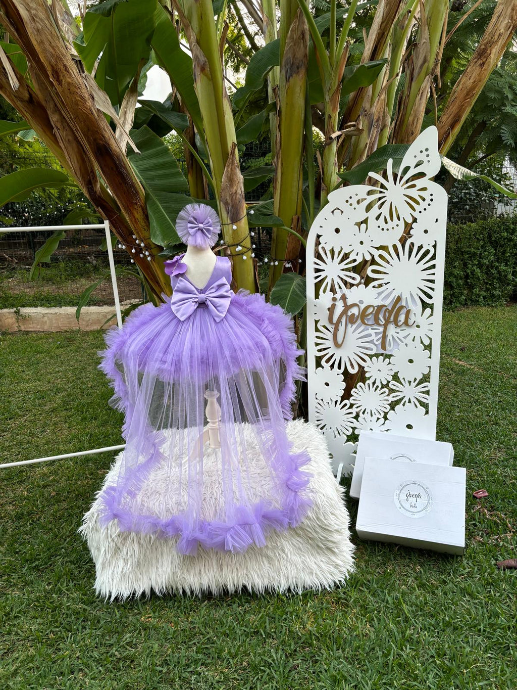 Lila Kelebekli Kız Çocuk Abiye - Bebek Doğum Günü Elbisesi - ipeqakids – kız çocuk elbisesi