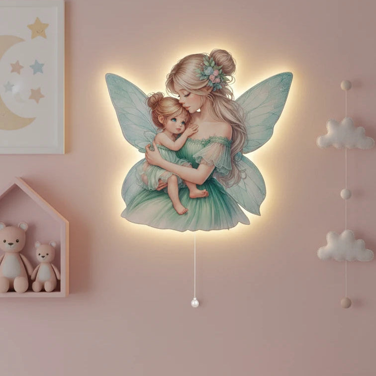 Melek Anne Kız Pilli Led Işıklı Ahşap Duvar Dekoru – kız çocuk elbisesi