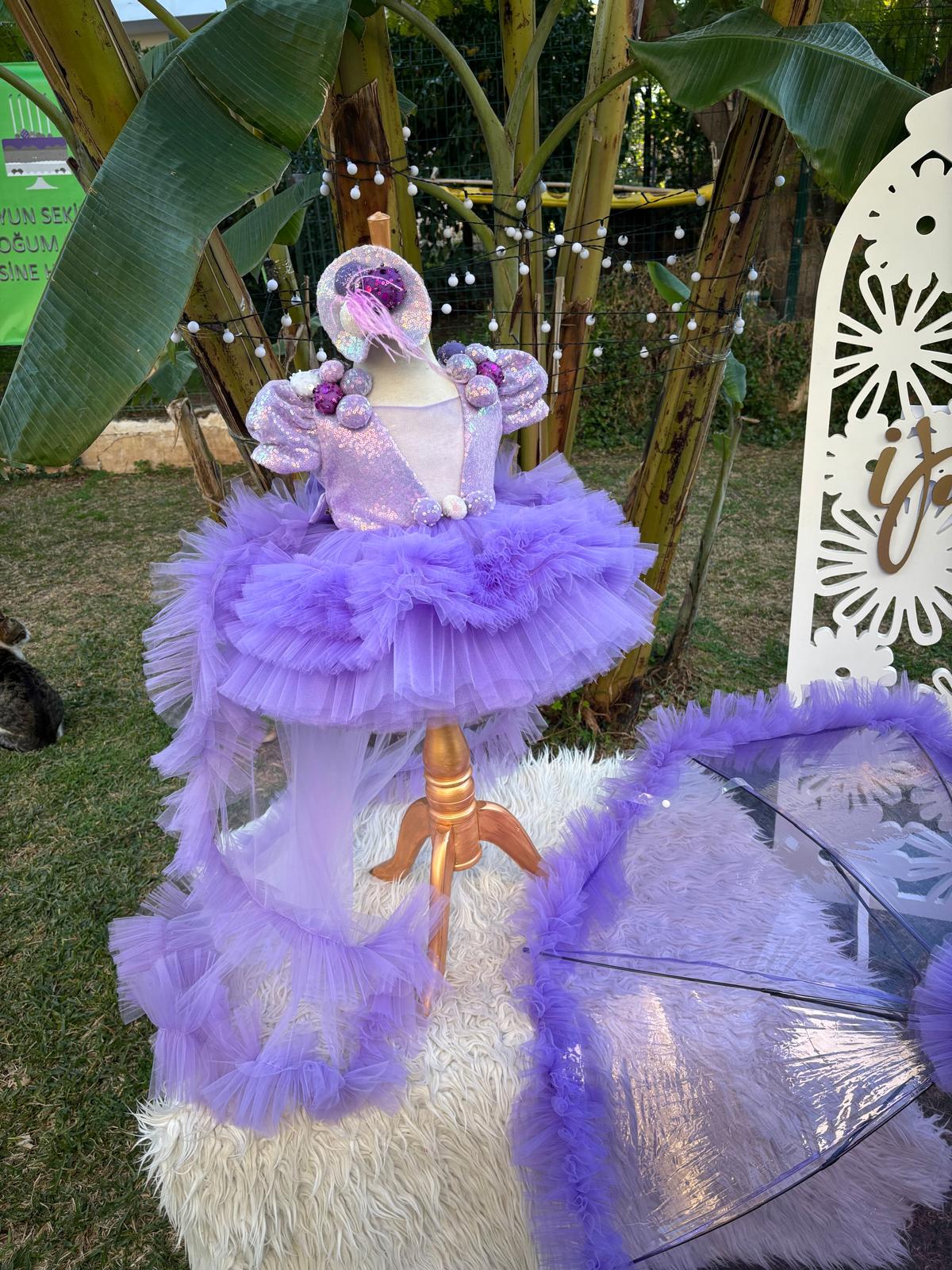 Mor Tütülü Kız Çocuk Abiye - Bebek Parti Kostümü - ipeqakids – kız çocuk elbisesi