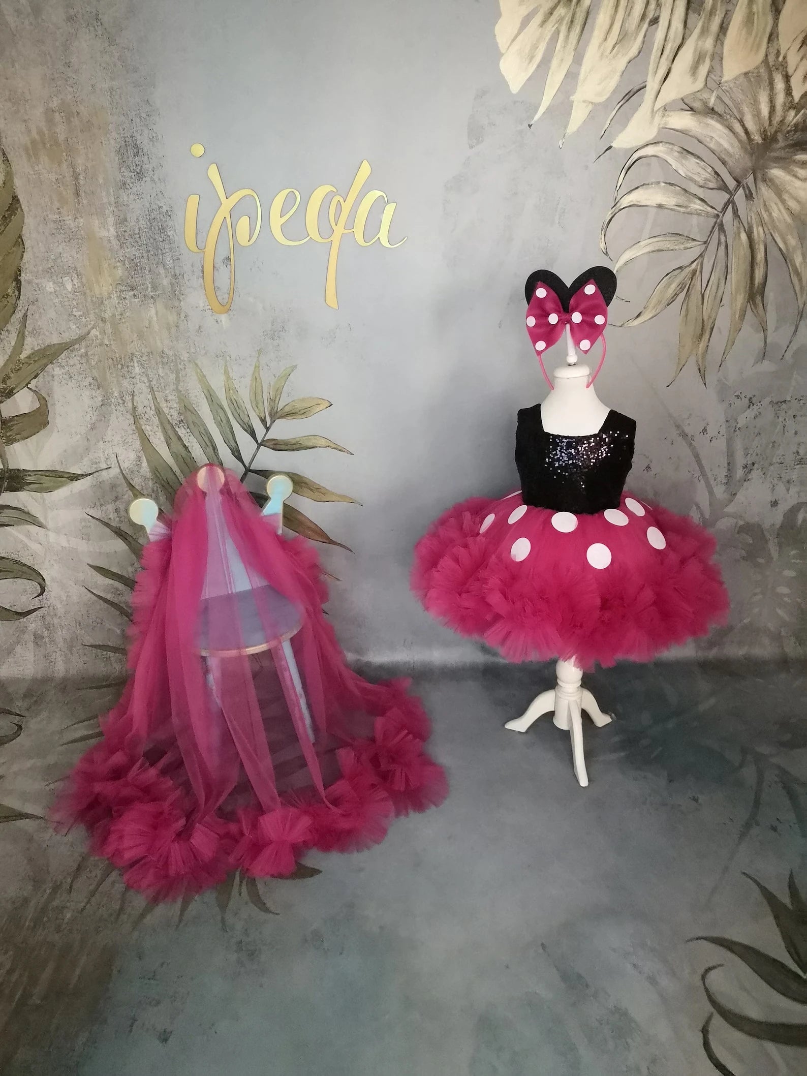 Kız Çocuk Fuşya Mickey Mouse Kostümü Taç DAHİL - Çocuk Abiye Elbise -ipeqakids – kız çocuk elbisesi