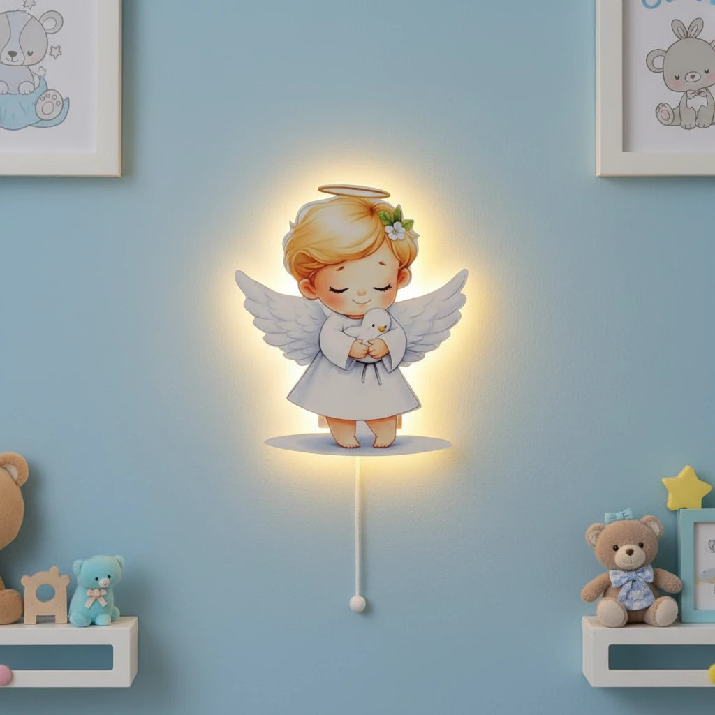 Erkek Melek Pilli Led Işıklı Ahşap Duvar Dekoru – kız çocuk elbisesi