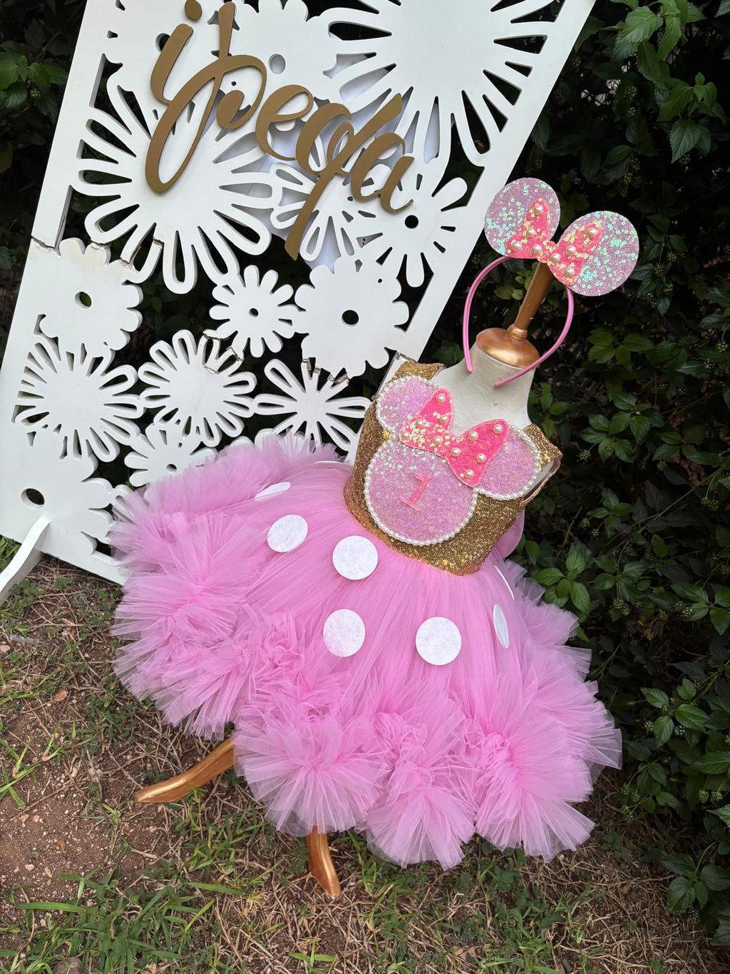 Kız Çocuk Pembe Altın Minnie Mouse Kostümü TAÇ DAHİL - Çocuk Abiye Elbise -ipeqakids   – kız çocuk elbisesi