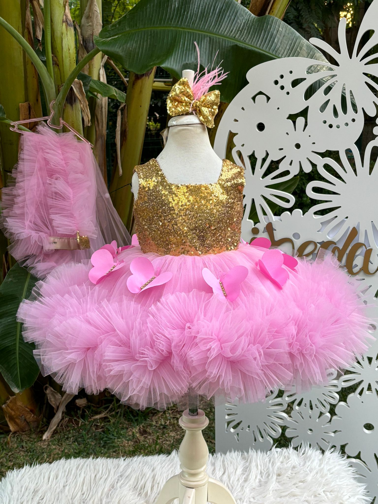 Pembe ve Altın Kız Çocuk Abiye - Bebek Doğum Günü Elbisesi - ipeqakids – kız çocuk elbisesi