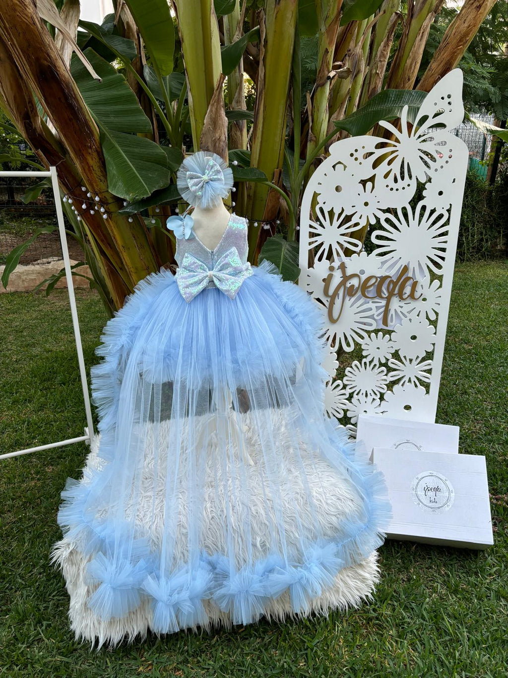 Bebe Mavi Kelebekli Kız Çocuk Abiye - Bebek Doğum Günü Elbisesi - ipeqakids – kız çocuk elbisesi