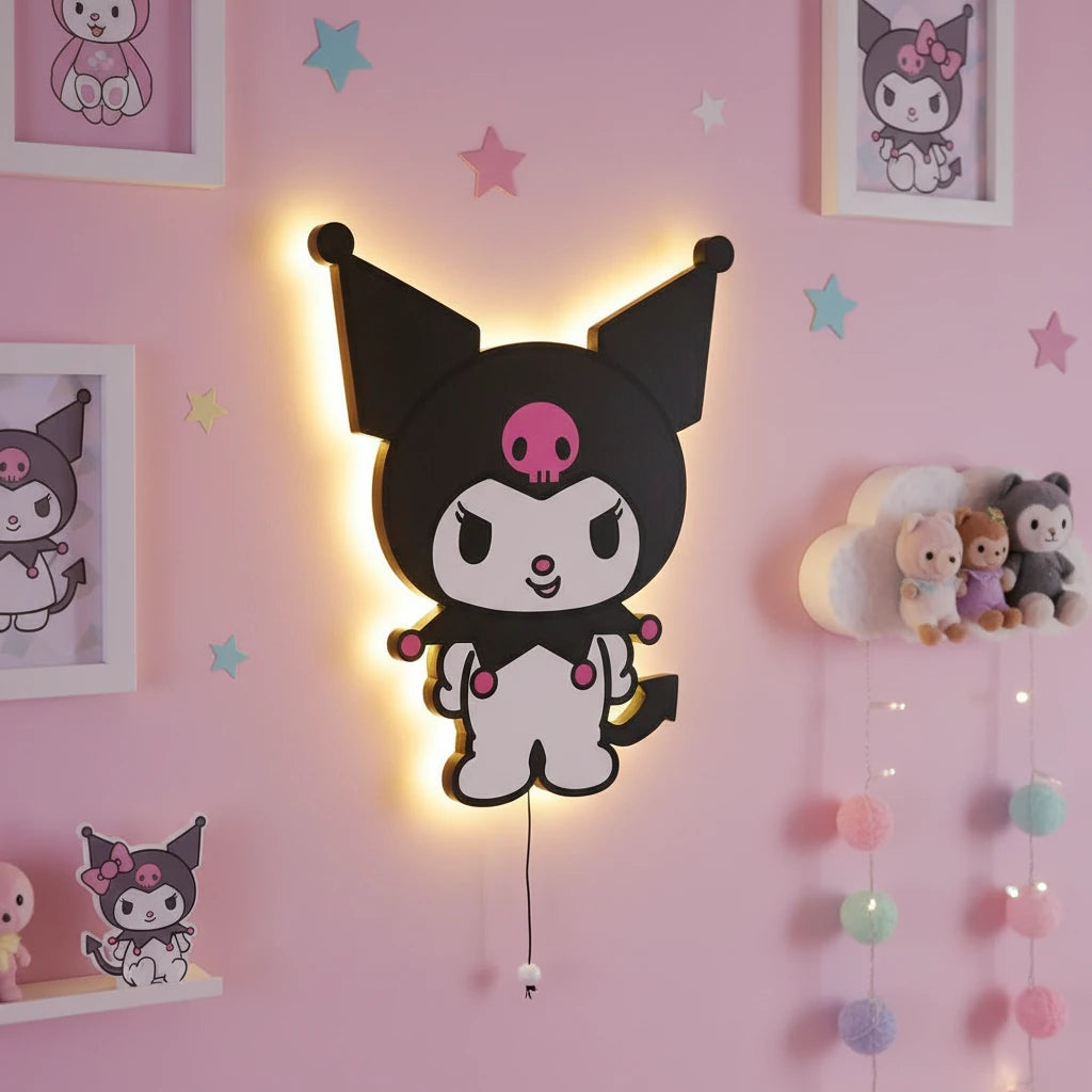 Kuromi Pilli Led Işıklı Bebek Odası Ahşap Duvar Dekoru - Gece Lambası – kız çocuk elbisesi