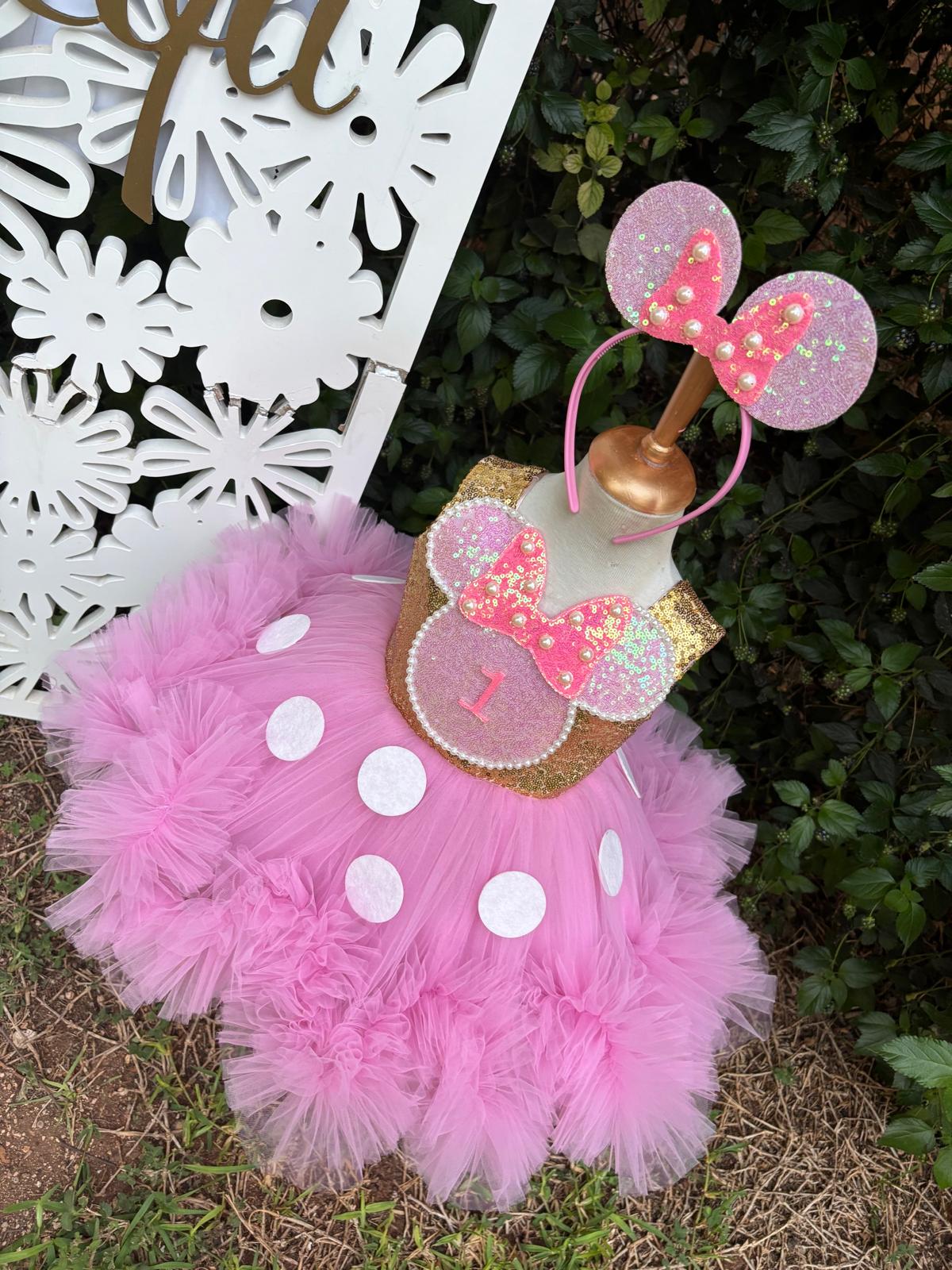 Kız Çocuk Pembe Altın Minnie Mouse Kostümü TAÇ DAHİL - Çocuk Abiye Elbise -ipeqakids   – kız çocuk elbisesi