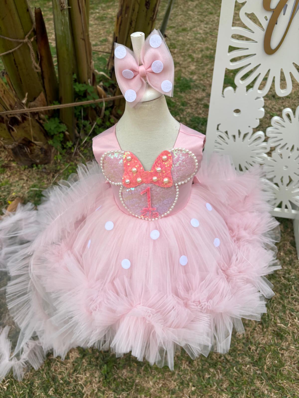 Kız Çocuk Minnie Mickey Mouse Kostümü TAÇ DAHİL- Çocuk Abiye Elbise -ipeqakids – kız çocuk elbisesi