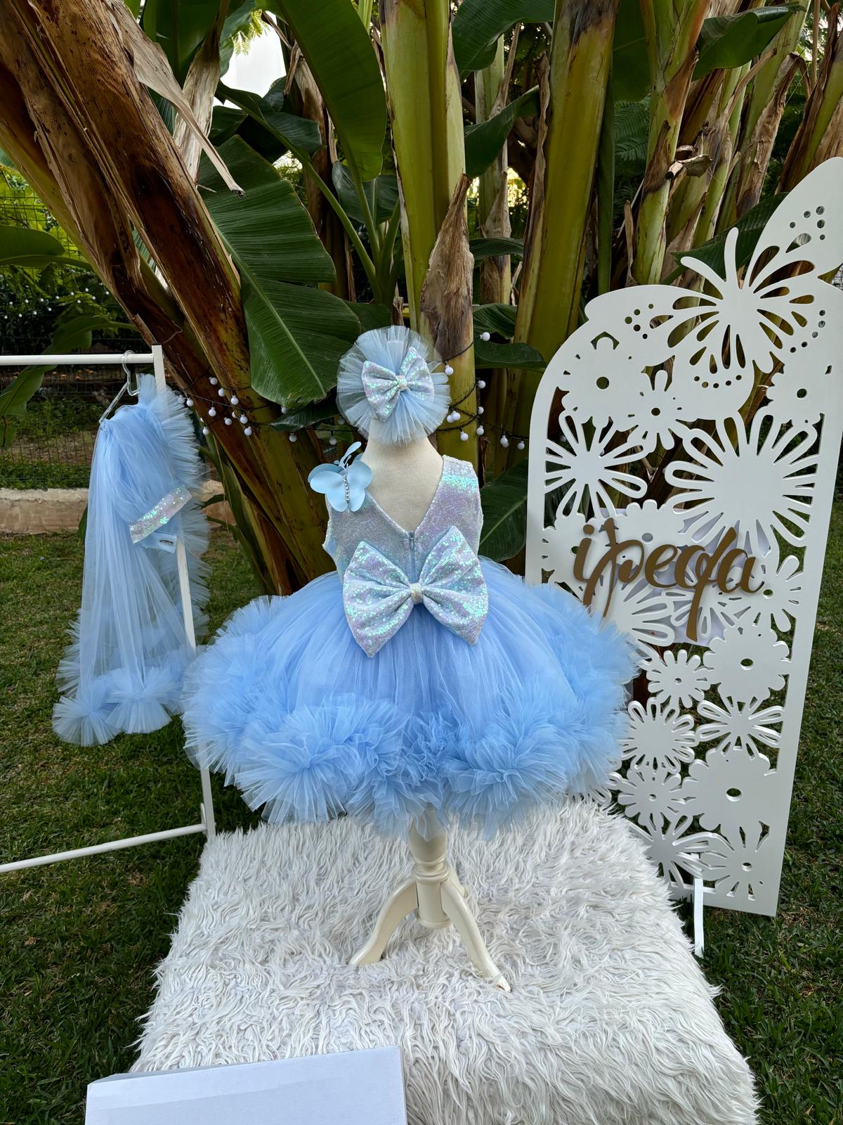 Bebe Mavi Kelebekli Kız Çocuk Abiye - Bebek Doğum Günü Elbisesi - ipeqakids – kız çocuk elbisesi