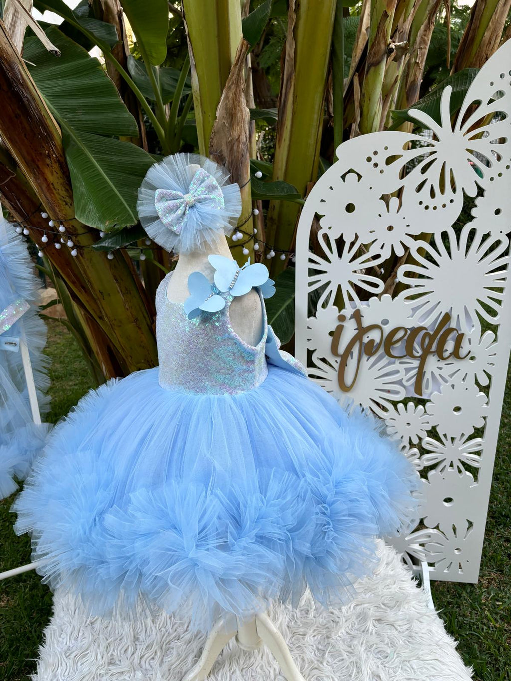 Bebe Mavi Kelebekli Kız Çocuk Abiye - Bebek Doğum Günü Elbisesi - ipeqakids – kız çocuk elbisesi