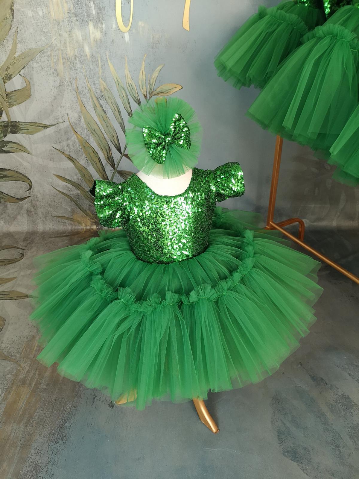 Yılbaşı Yeşil Tütülü Kabarık Kız Çocuk Abiye - Bebek Doğum Günü Elbisesi - ipeqakids – kız çocuk elbisesi