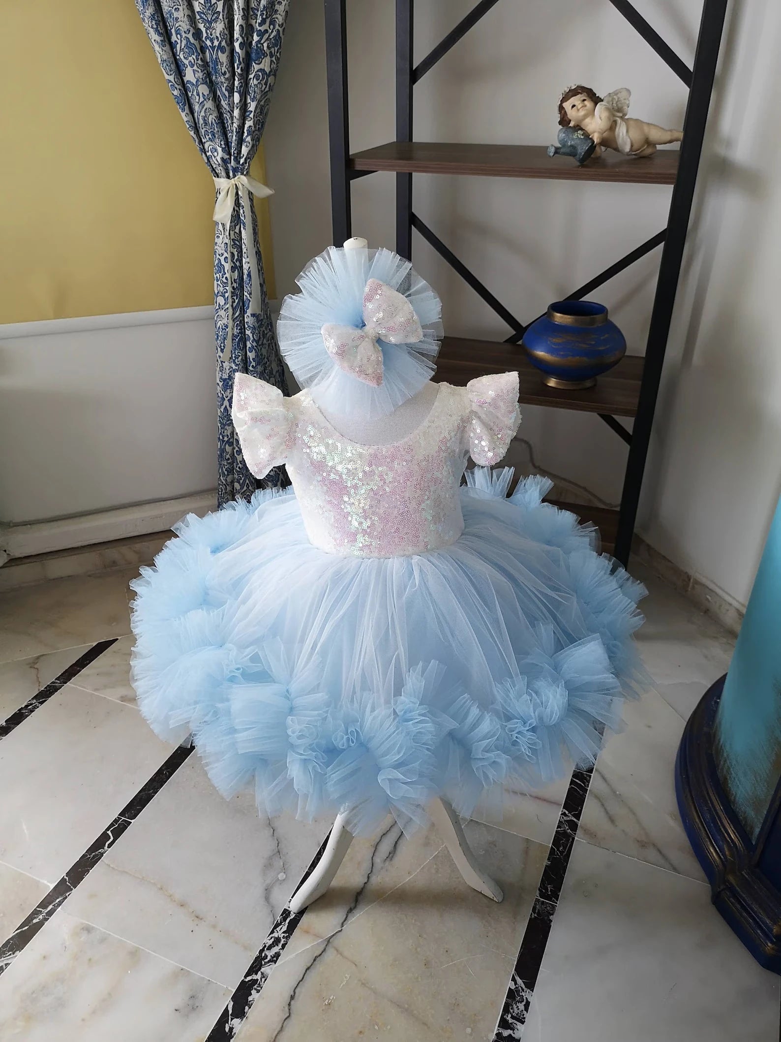 Bebe Mavisi Kız Çocuk Abiye - Bebek Doğum Günü Elbisesi - ipeqakids – kız çocuk elbisesi