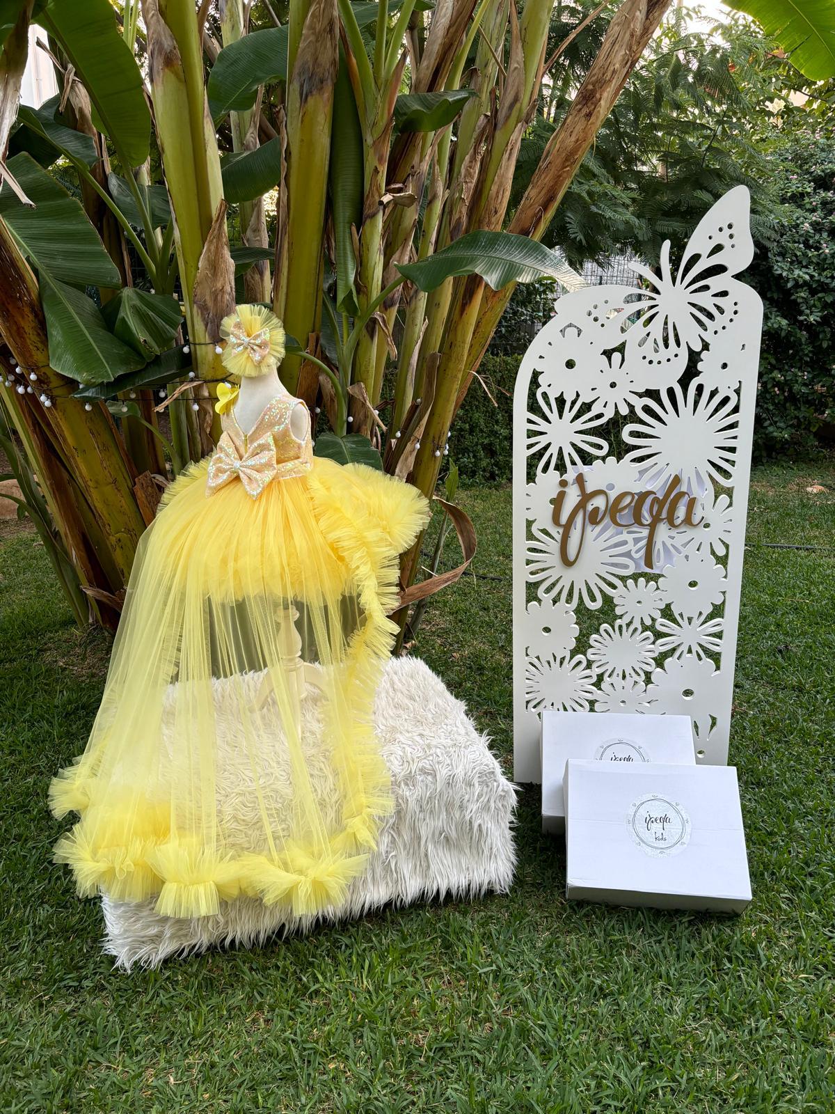 Sarı Kelebekli Kız Çocuk Abiye - Bebek Doğum Günü Elbisesi - ipeqakids – kız çocuk elbisesi