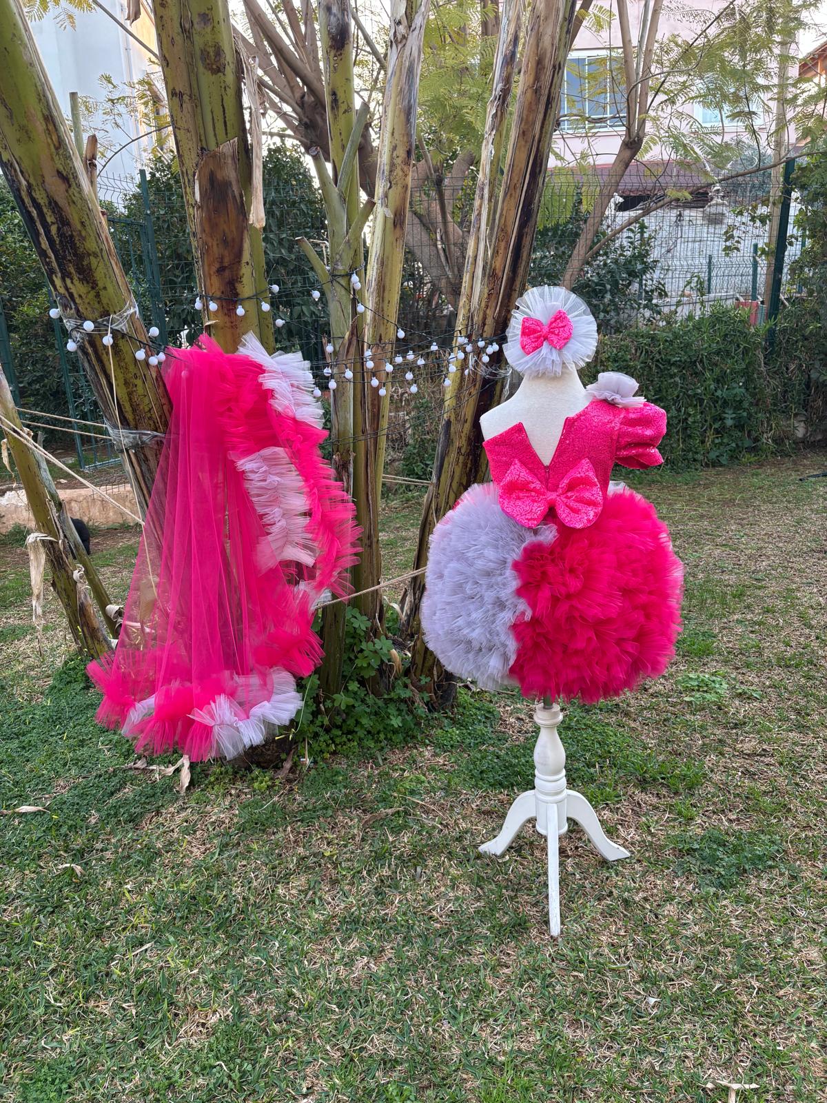 Fuşya Gri Tütülü Kız Çocuk Abiye - Bebek Parti Kostümü - ipeqakids – kız çocuk elbisesi