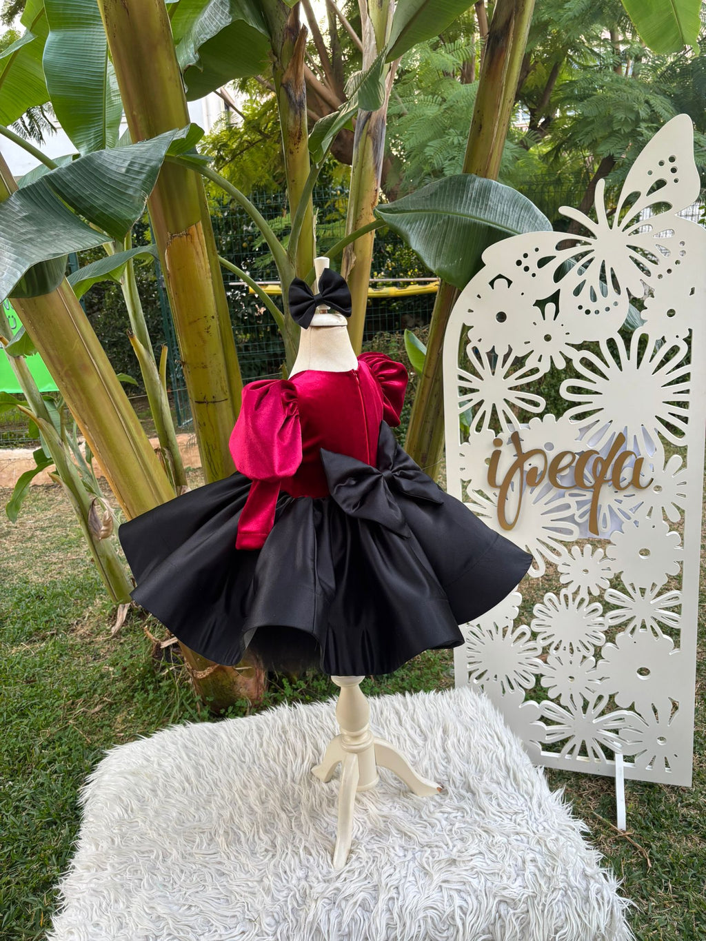 Bordo Kadife Kelebek Aplikli Kız Çocuk Abiye - Bebek Doğum Günü Elbisesi - ipeqakids – kız çocuk elbisesi