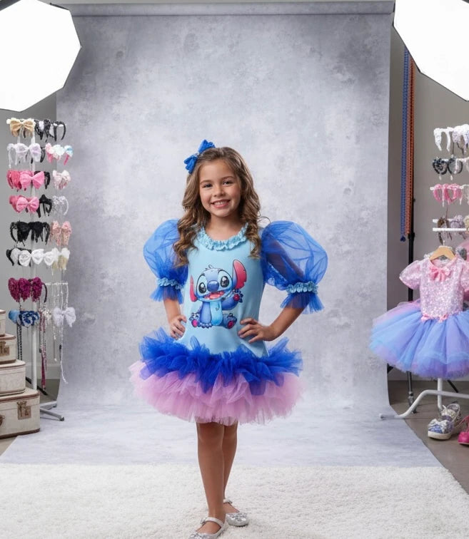 Stitch Baskılı Kız Çocuk Elbisesi - ipeqakids – kız çocuk elbisesi