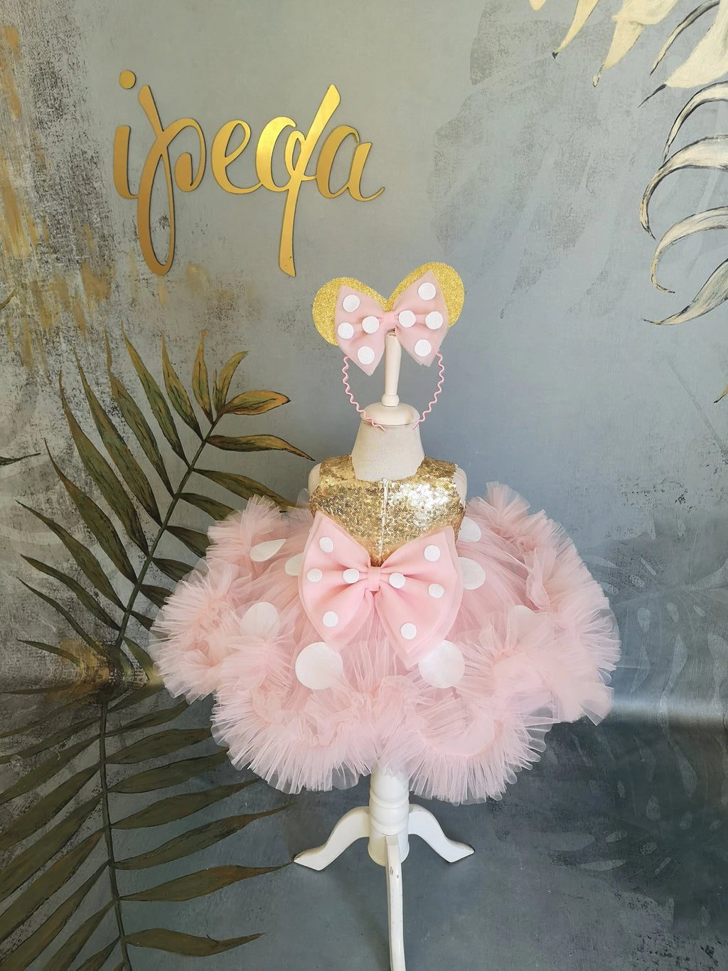 Kız Çocuk Purda Altın Minnie Mouse Kostümü TAÇ DAHİL - Çocuk Abiye Elbise -ipeqakids   – kız çocuk elbisesi